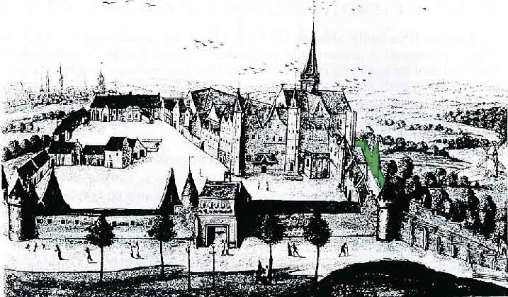Représentation de l’abbaye gothique et de son enceinte sur les Albums de Croy (17ième siècle)